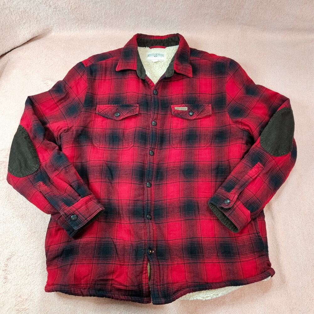 Field & Stream Plaid Sherpa Lined Flannel Corduroy Elbow Patches Men's L Jacket
